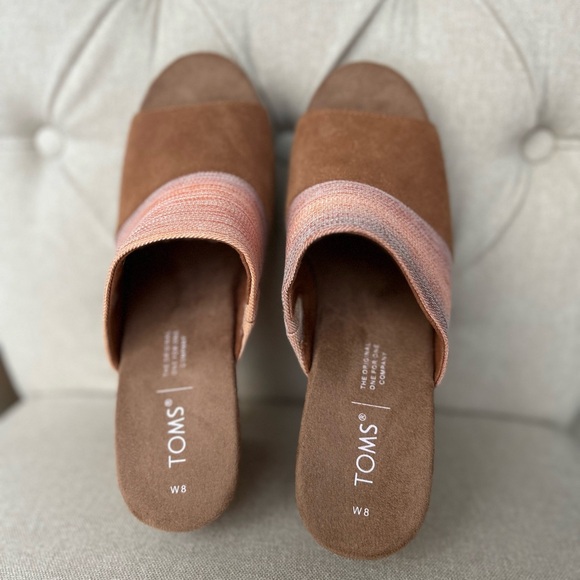 Toms Monica Tan Peach Ombra Women's US 8  Cork Wedge Platform Heel Shoes Sandals - Picture 14 of 16